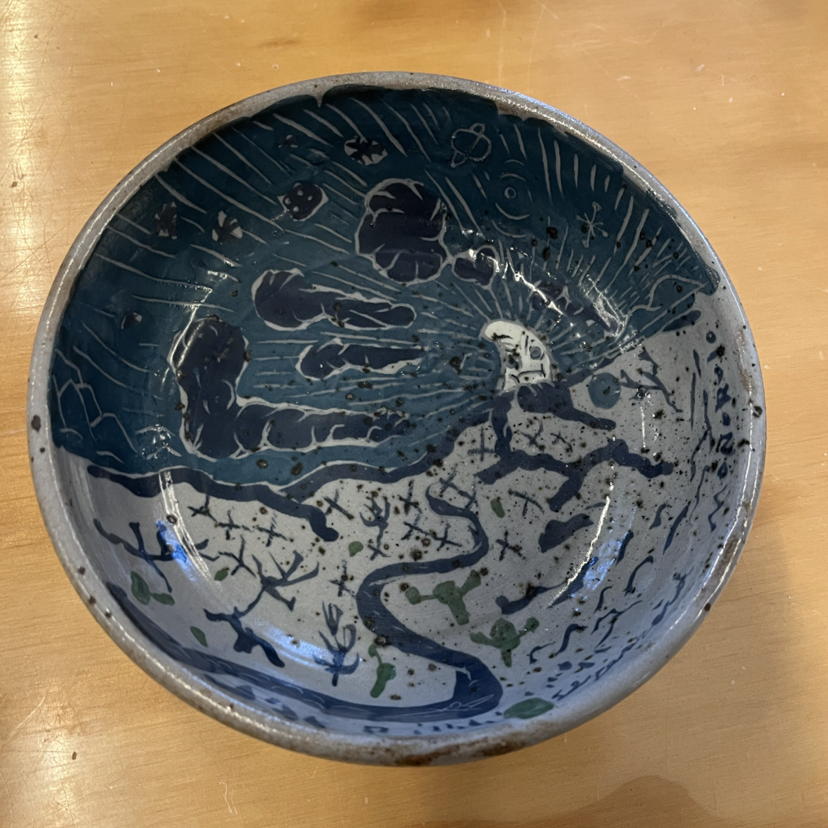 Blue and gray landscape bowl