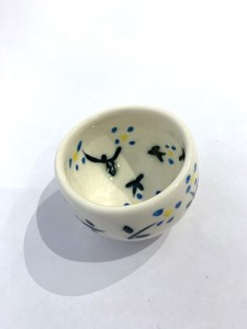 Sake Cup Blue and Yellow Dots