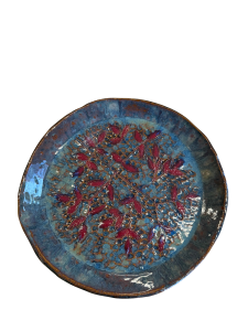 INCISED Blue plate with OXBLOOD leaves